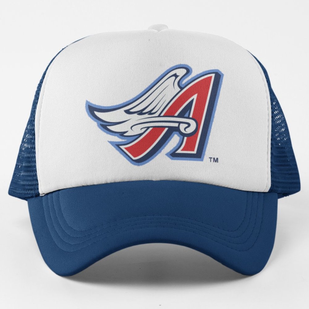 NEW Anaheim Angels 97 Winged A Foam Trucker Snapback Hat 2 TONE NAVY